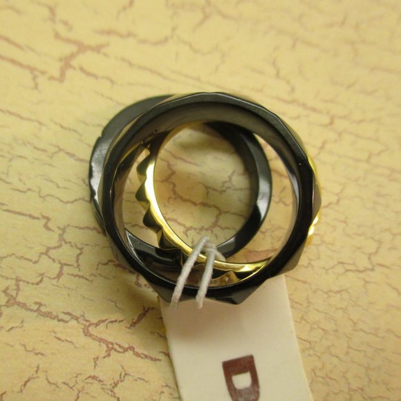 DIESEL Black Gold Stack Rings Unisex~Vintage NOS Industrial Size 6.5 Stack Rings - Picture 13 of 14
